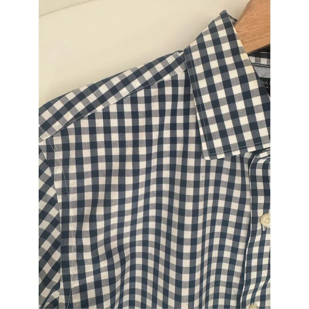 Banana Republic Gingham Non-Iron Long Sleeve Button-up Shirt Navy/White Size S
